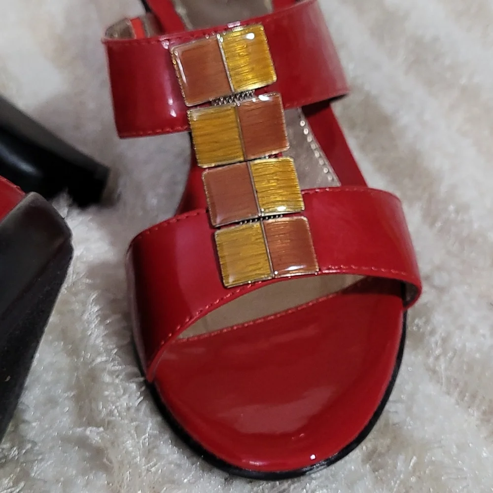 NEW High Heel Sandals Red Patent Open Toe Sole Sense Ability Pad Croft Barrow 6